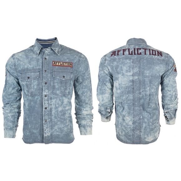 AFFLICTION Men's Button Down Fort Story - Picture 3 of 10